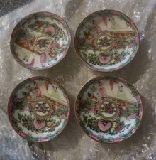 4 Chinese Famille Porcelain Dipping Bowls Hand Painted Hong Kong