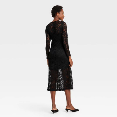 Women's Long Sleeve Midi Lace Dress - A New Day Black Floral
