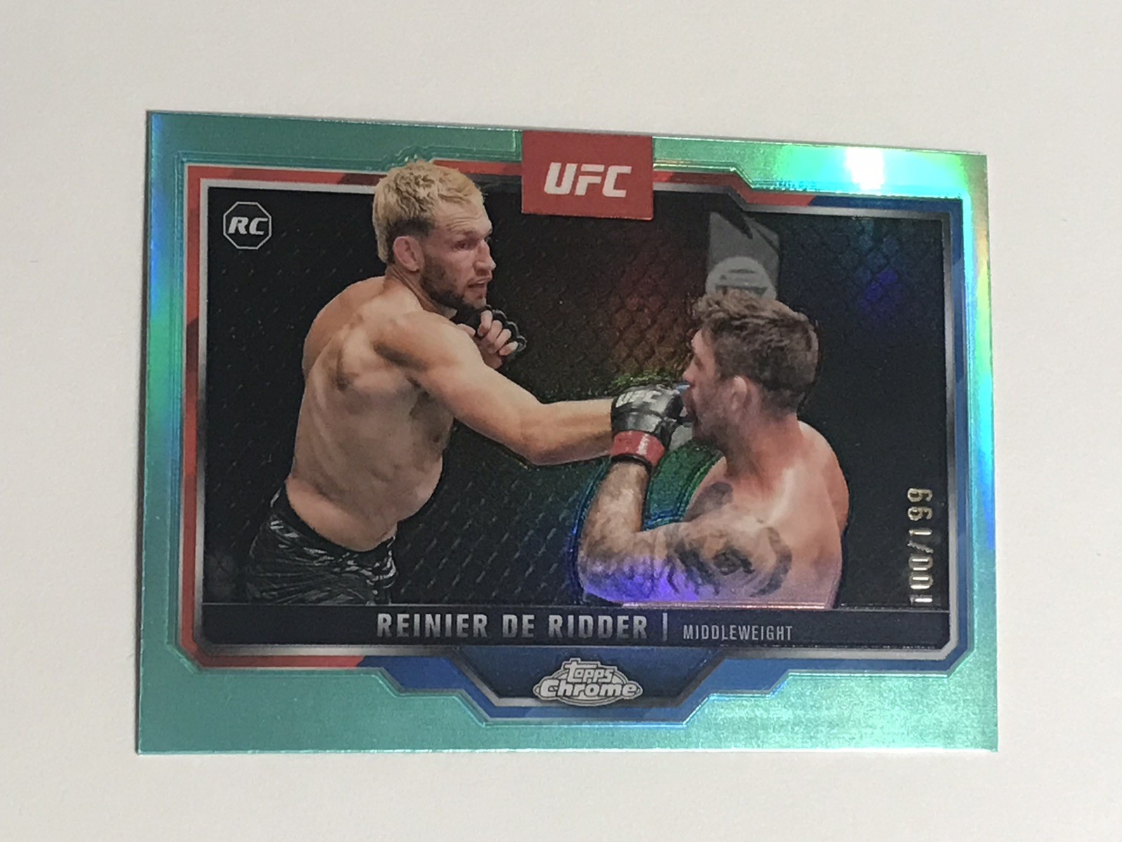 2025 Topps UFC Chrome Reinier De Ridder RC 100/199 Aqua Refractor Rookie #185