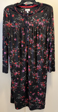 Aria Women's Velour Nightgown Long Sleeve Size XL Black Floral Print New w/ Tags