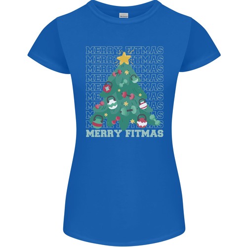 Fitness Merry Fitmas Christmas Tree Gym Womens Petite Cut T-Shirt - Picture 7 of 23