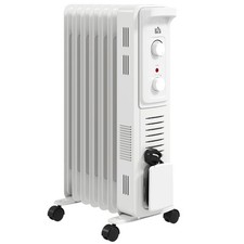 HOMCOM 7 Fin Portable Oil Filled Heater Radiator, Energy Efficient, White