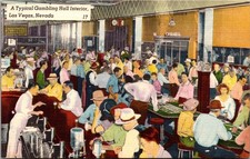 Las Vegas Casino Interior Postcard Gambling Hall Bar Roulette Linen 1940s