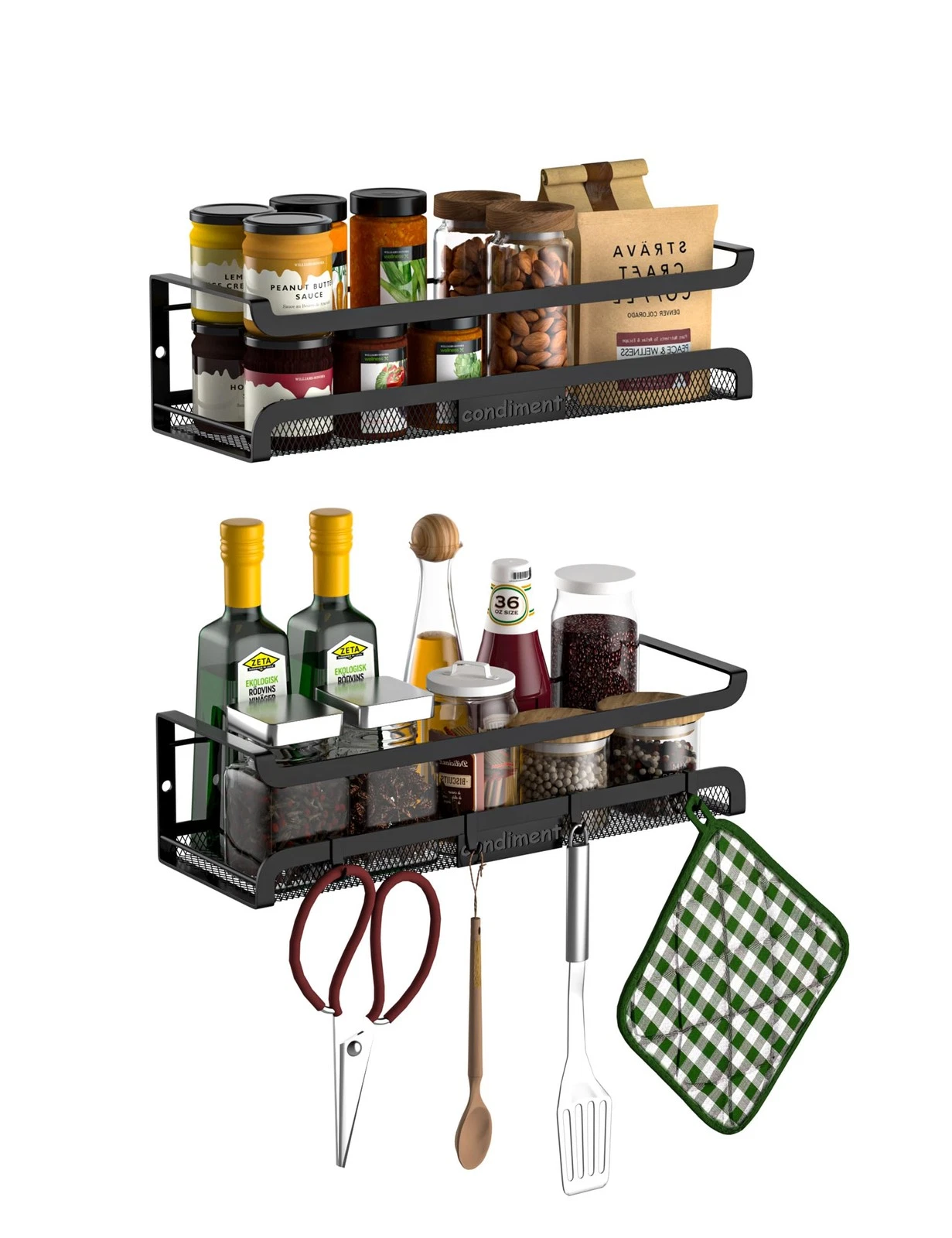 Spice Rack Wall Mount with Hooks - Spice Racks Organizer for Cabinet Storage,...
