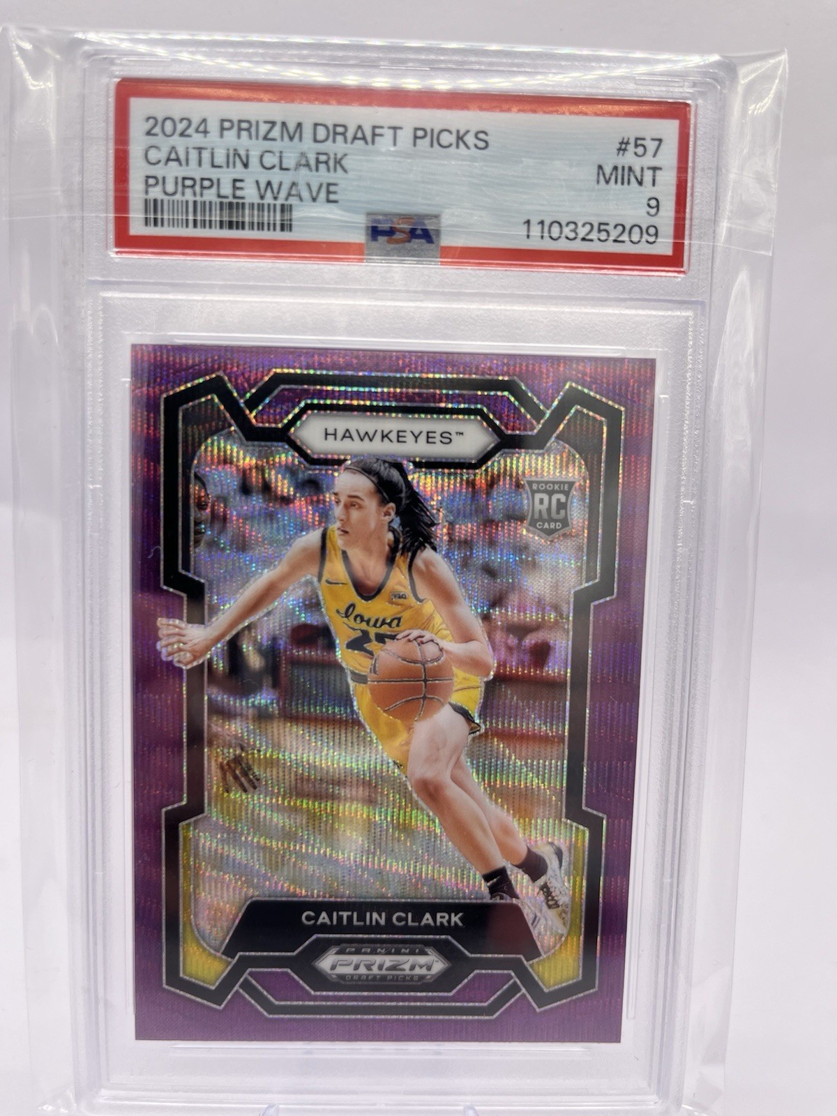 2024 Panini Prizm Draft Picks Caitlin Clark RC Purple Wave #57 PSA 9 MINT