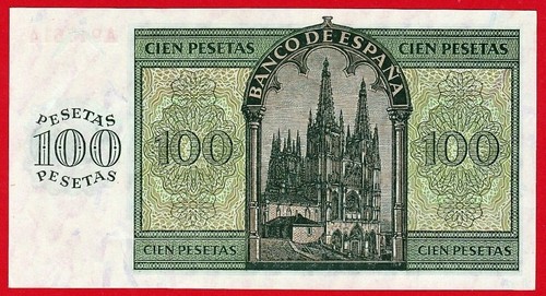 Muy escasa seie, 100 Pesetas, 1936 ''Burgos'' Serie A, Sin Circular, - Picture 2 of 2