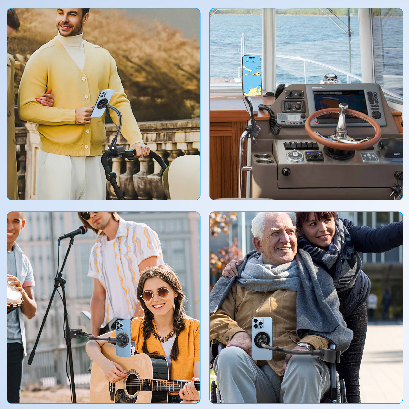 Magnetic Phone Holder for iPhone Samsung 360° Adjustable Bikes Strollers Mount