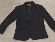 Christian Siriano Stretch Blazer Jacket Womens Medium Black Notch Lapel 1 Button