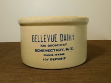 VINTAGE  BELLVUE DAIRY SCHENECTADY NY STONEWARE BUTTER CROCK
