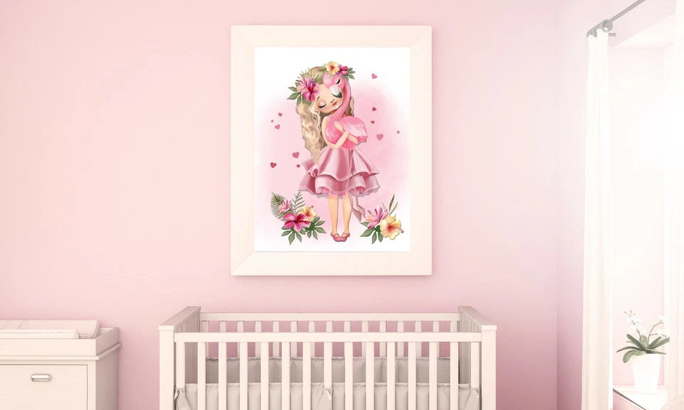 Impresiones de pared de princesa tropical, niña tropical vivero arte de pared, estampado de flamenco Foto 3 de 4