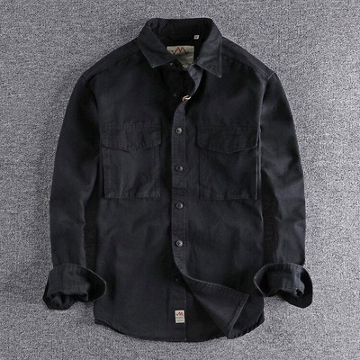 Cargo Shirt Men Long Sleeve Premium Cotton Youth Boyfriend Clothing