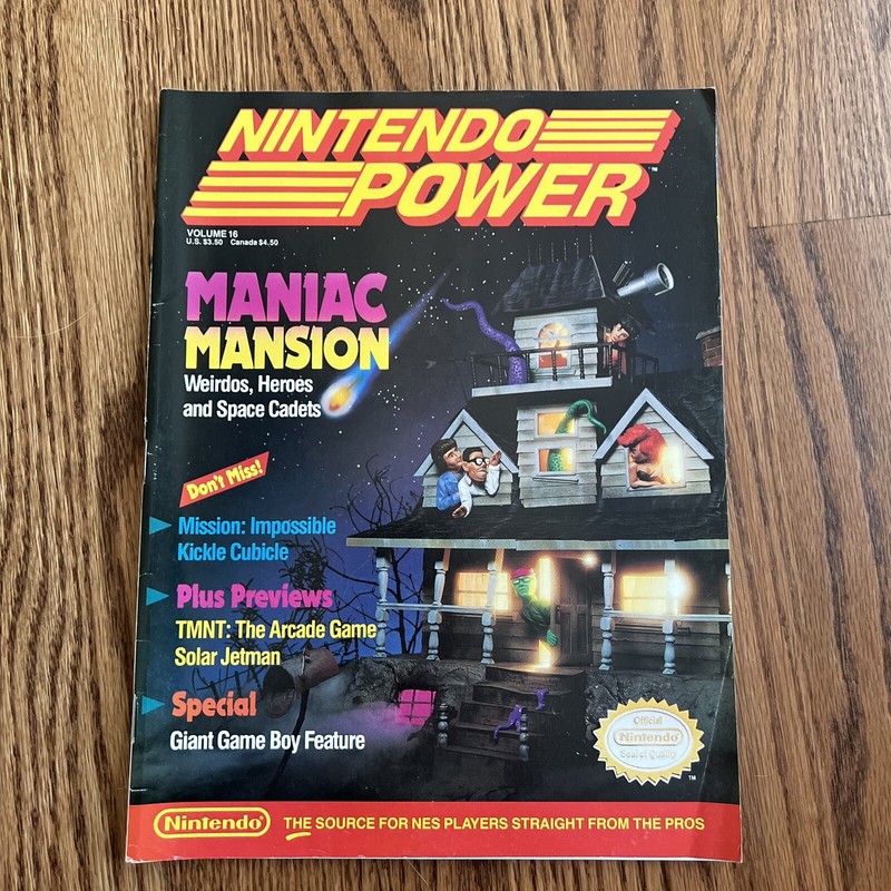 1990 Nintendo Power Magazine Volume #16 Maniac Mansion COMPLETE with POSTER