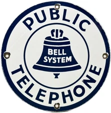 VINTAGE BELL SYSTEM PUBLIC PAYPH0NE PORCELAIN SIGN GAS STATION OIL TELEPHONE ATT