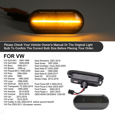 2x For Bora Golf 3 4 Lupo T5 Vento Fox Passat Multivan Amarok LED Side Indicators 