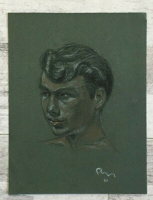 Signed Portrait Study Of A Malevolent Character after Art Deco Period Charcoal