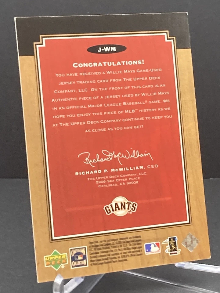 2001 Upper Deck Legends - Legendary Game Jerseys #J-WM Willie Mays (MEM) - Image 4 of 4