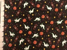 Halloween Ghost Bats Goblins on Black Cotton Fabric 1 Yard