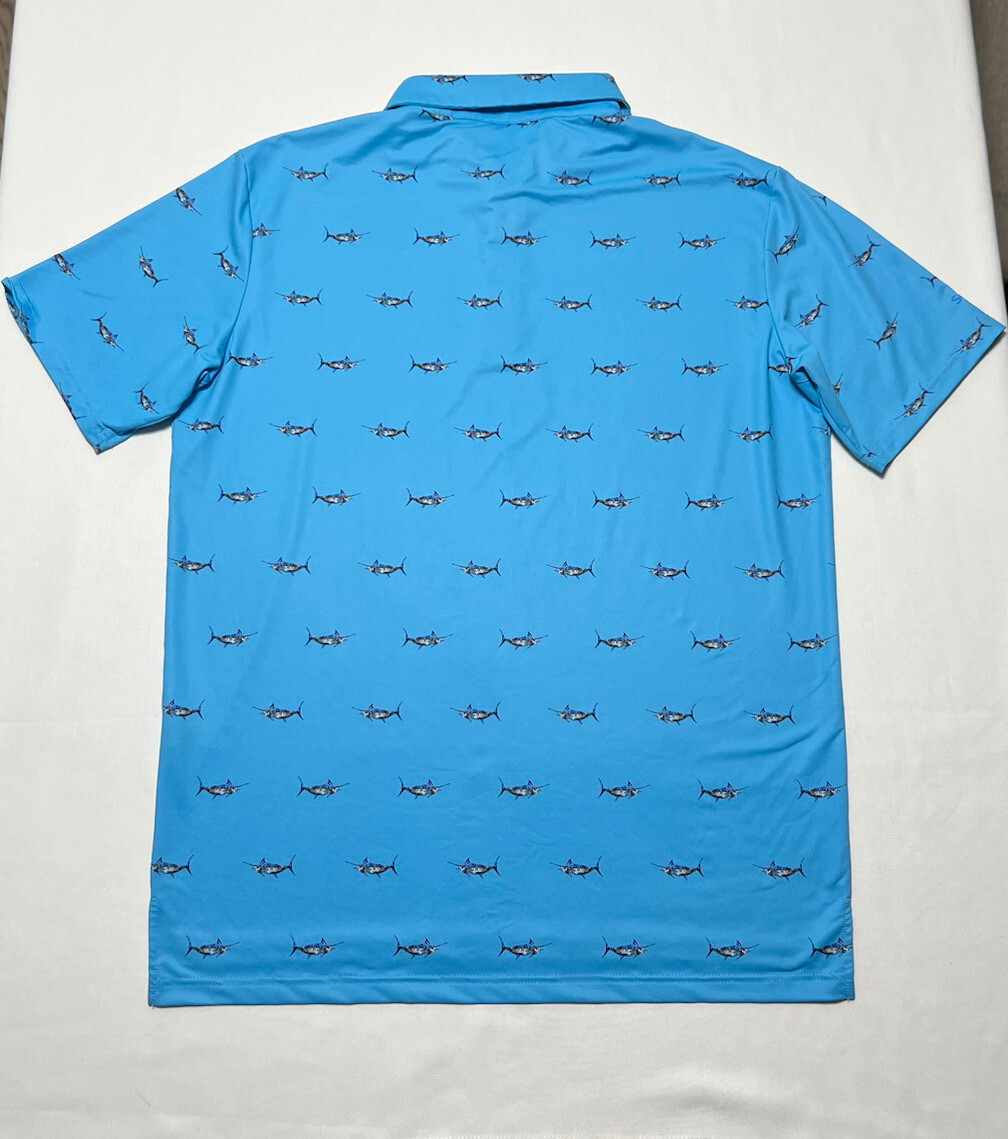 Scales Golf Polo Marlin Fish Print Size Medium Blue P… Gem