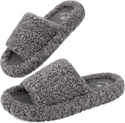 FamilyFairy Women's Memory Foam Slippers Ladies, Open Toe Grey Uk Size 3-4  UK