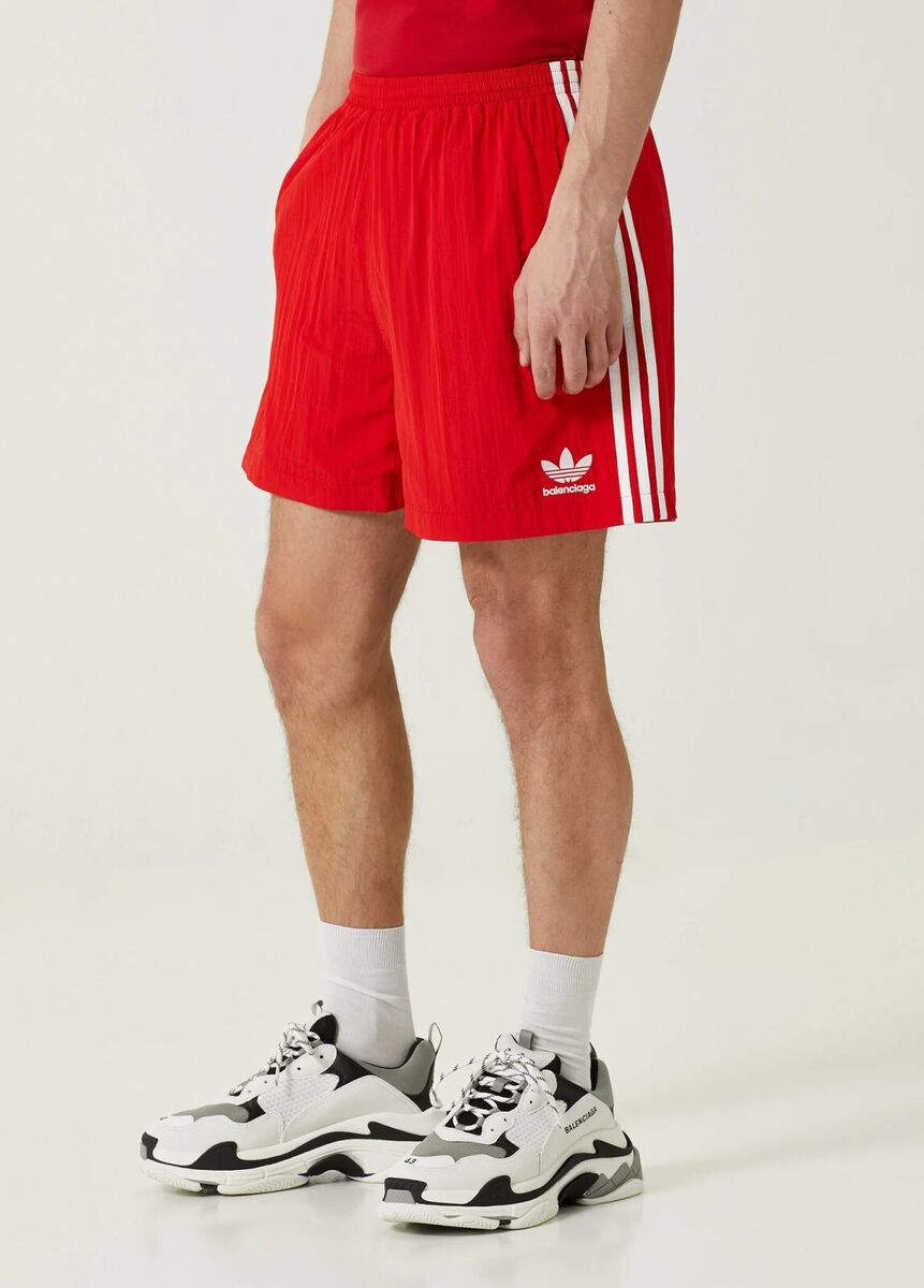 BALENCIAGA X ADIDAS red white tech nylon tracksuit shorts 34 BALENCIAGA X ADIDAS red white tech nylon tracksuit shorts 34