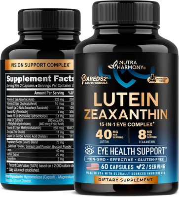 Eye Vitamins - Lutein 40 mg & Zeaxanthin 8mg - AREDS2 Based Supplement... 