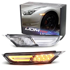 Clear Lens 3D Amber Full LED Front Side Marker Light Kit For 2007-22 Nissan GTR