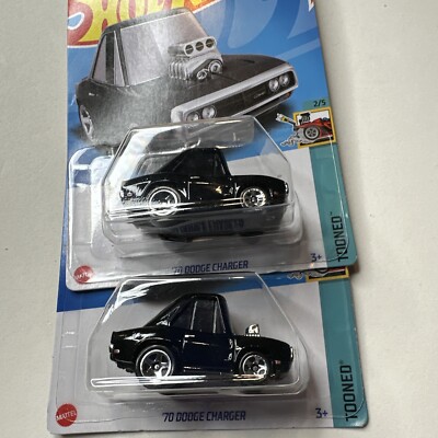 Hotwheels 2023 (TWO) Tooned '70 Dodge Charger Black NEW Fast and