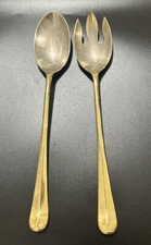 Vintage Salad Servers Spoon And Fork Golden 10 1/2”Silver plated Italy