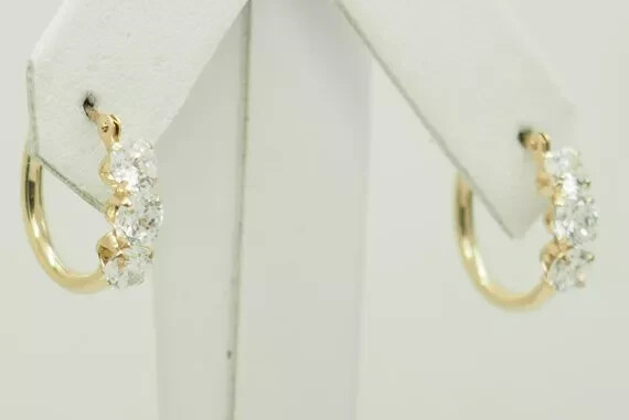 1.50 CT Round 3-Stone Moissanite Hoop Earrings in 14K Yellow Gold Plated Leverback