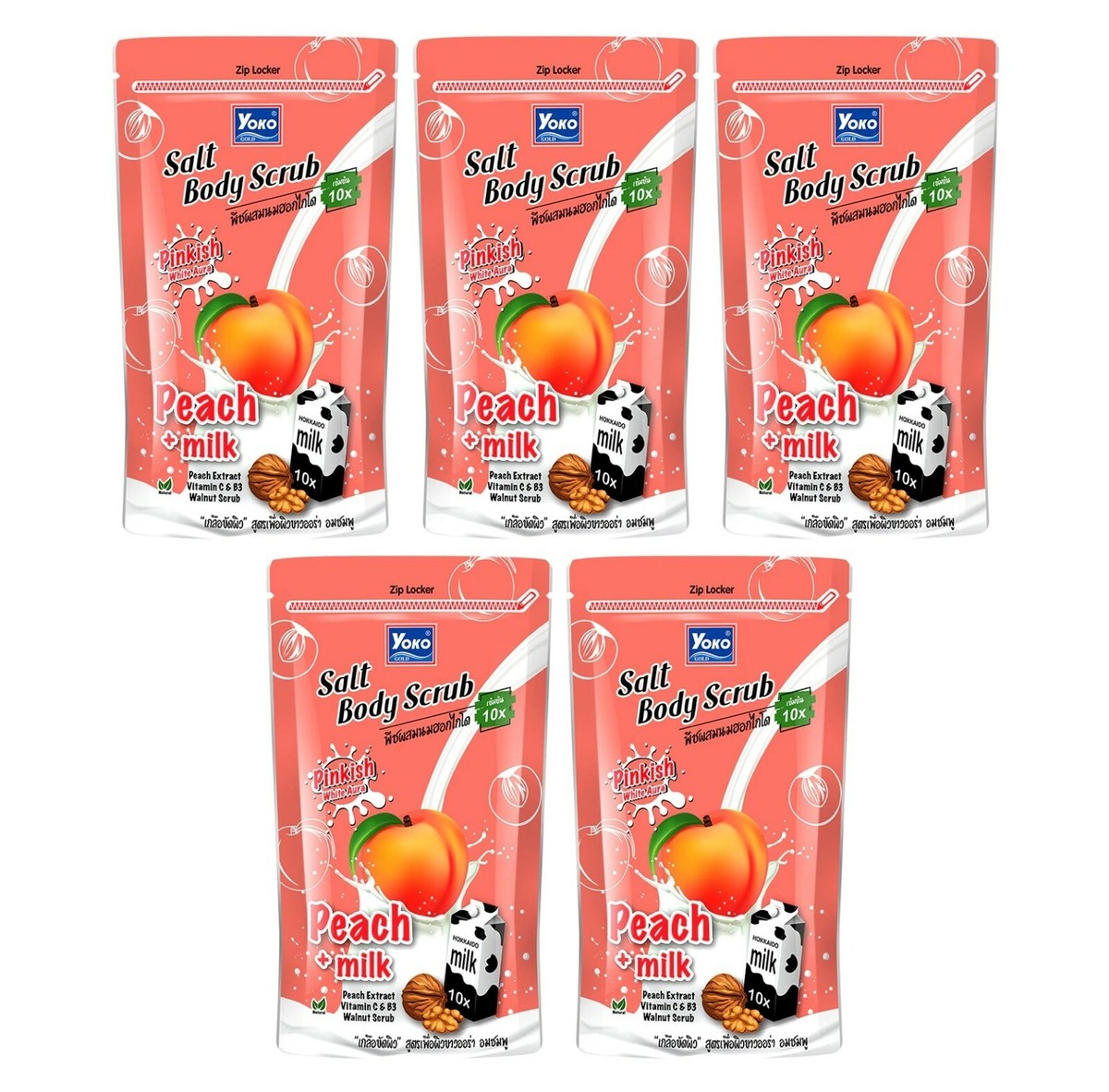 5 x Peach + Milk Salt Body Scrub Yoko Gold 10x Pinkish White Peach