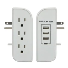[24 PCS] CP 3 Side-Outlet 1200 Joule Wall-Tap, 3 USB-A, 1 USB-C Ports, CP30009