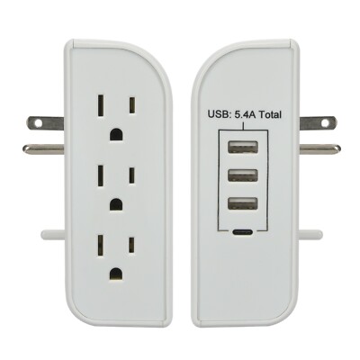 CP 3 Side-Outlet 1200 Joule Wall-Tap w/ 3 USB-A & 1 USB-C Ports, CP30009
