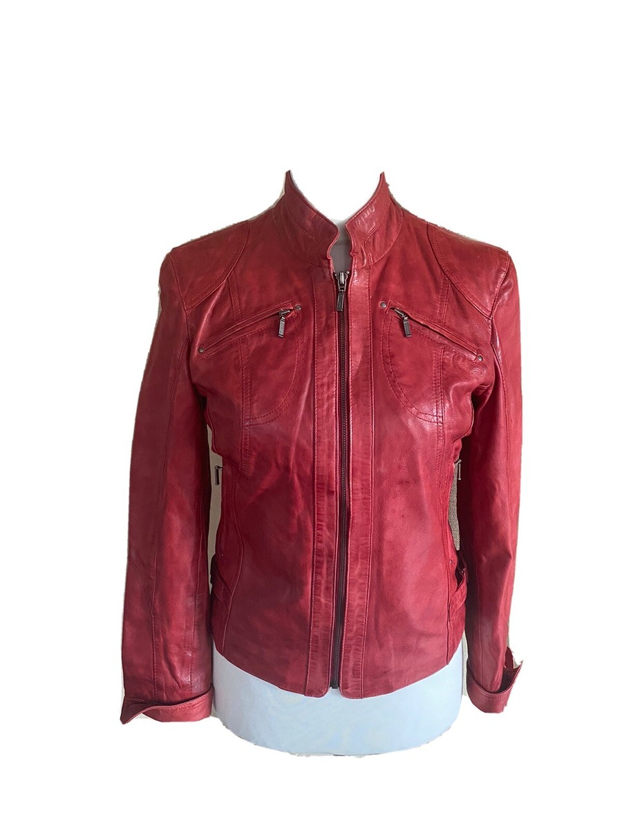 Molltan echt LEDER Biker Used Look Jacke Lederjacke Rot Größe 36