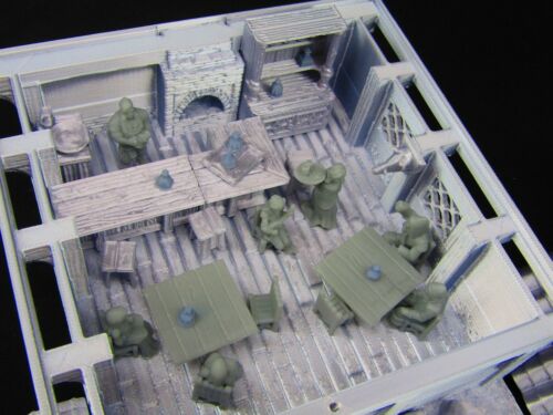 Edificio Taverna Bar Arredato con Patroni Scatter Terrain Scenario Stampato in 3D Mini - Foto 4 di 12