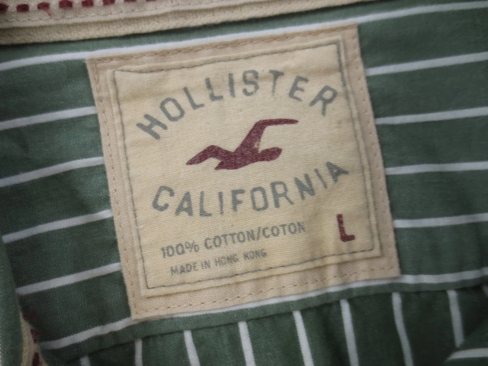 Hollister Shirt Mens Large Green Striped 100 Cotton Long Sleeve Button Up Logo - Image 3 of 4