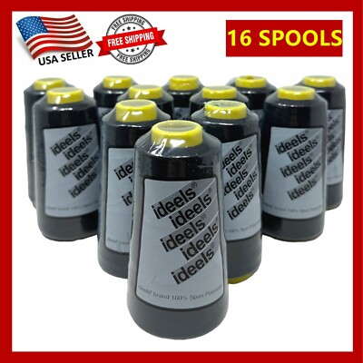 #ad 16 Big Spools Sewing Thread Serger Polyester BLACK 2500 Yards Each Spool NEW $29.89