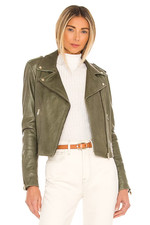 Lamarque Donna 21 Jacket In Vetiver Leather Biker Moto Jacket Casual Sz S