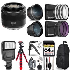 Canon RF 35mm IS Macro STM Lens -3 Lens Kit  Slave Flash  Tripod - 64GB Kit