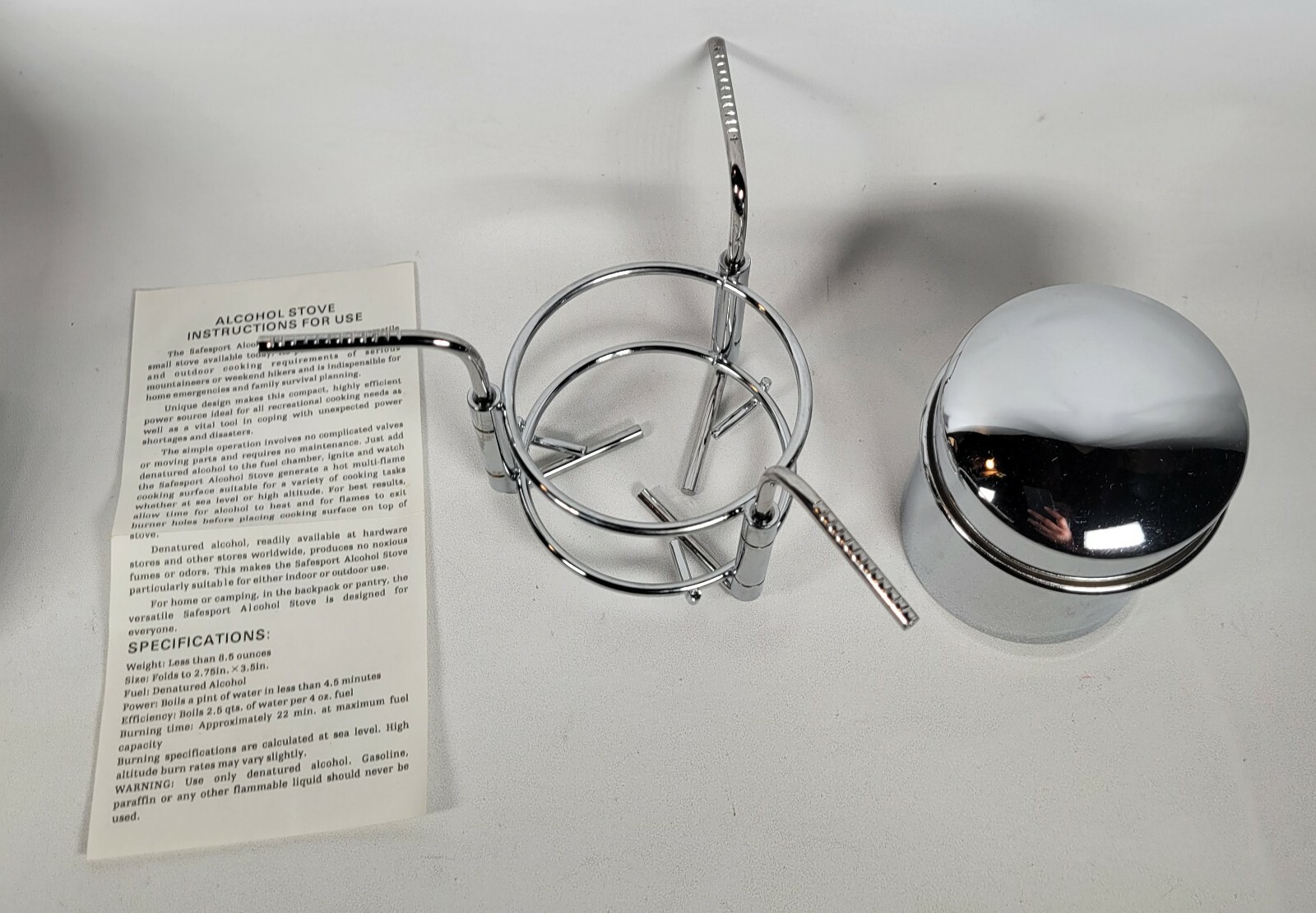 Vintage Safesport Compact Alcohol Camping Stove Stainless Folding