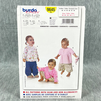 Burda 9645 Very Loose Shirt and Pants Babies Size 6M 3 Sewing Pattern Infants