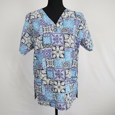 Uniform Advantage UA Scrubs Top Womens Small Medical Blue Floral Short Sleeve