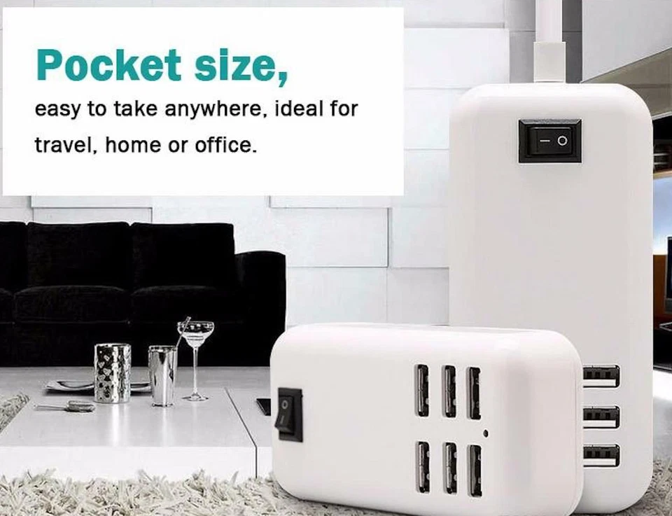 6 USB PORT HUB 5V WALL A/C power charger for iPhone X 8 7 plus 6 4S 5 UNIVERSAL - Image 3 of 4