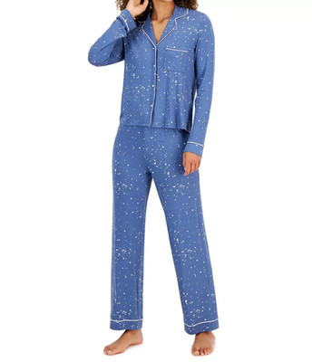 Jenni Women's 2-Piece Notch-Collar Pajama Set, Moonlight Blue Splatter, XS