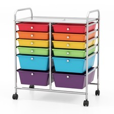 Costway 12 Drawer Rolling Cart Storage Paper Office School Organizer Multicolor