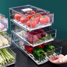 Fridge Organizer, Stackable Refrigerator Organizer Bins, Reusable Food Storage C