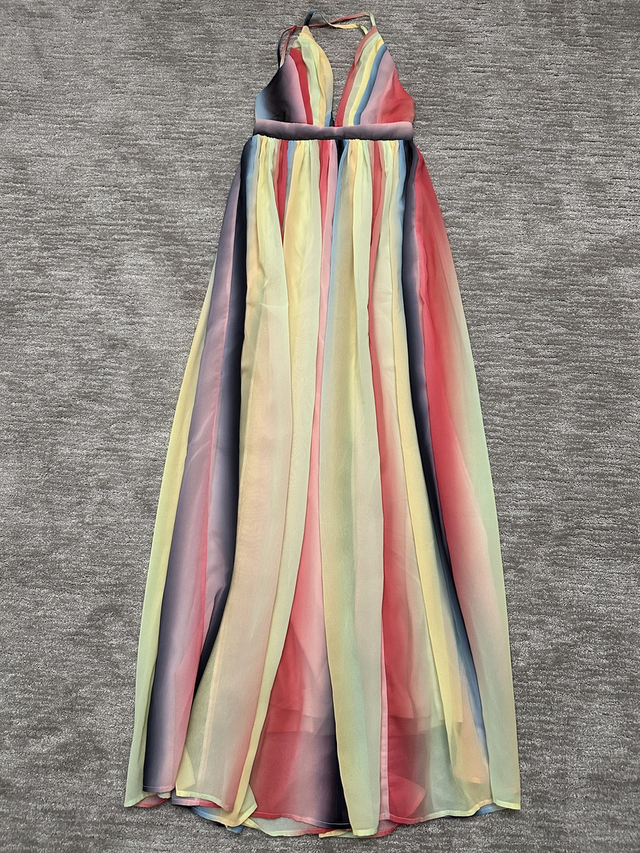 Rainbow Colorful Vertical Striped Dress L'Atiste Dress Womens