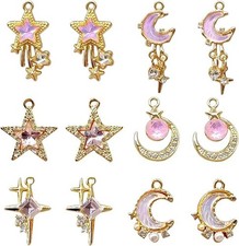 12Pcs Moon Star Celestial Charms Gold Silver Plated Crystal Pendants Jewelry Mak