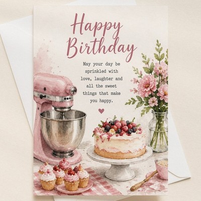 Bäcker Geburtstagskarte Aquarell Liebe Botschaft Backen Kuchen Küche für Sie