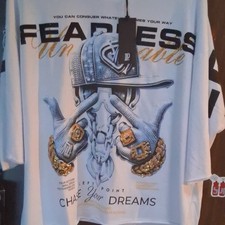 LEFT POINT Fearless Chase Your Dreams Graphic Men's White Crew Neck T-Shirt