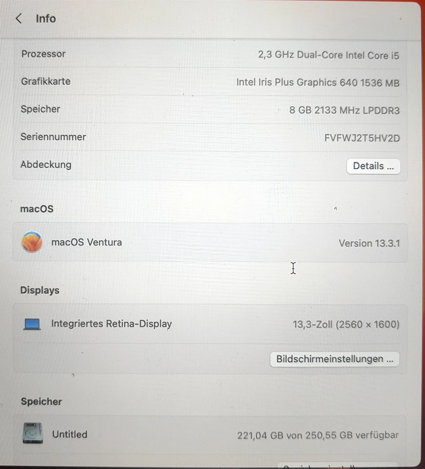 Apple MacBook Pro 13" 2017 i5 2,3GHz 8GB 256GB SSD Grau – voll funktionsfähig - Bild 4 von 4
